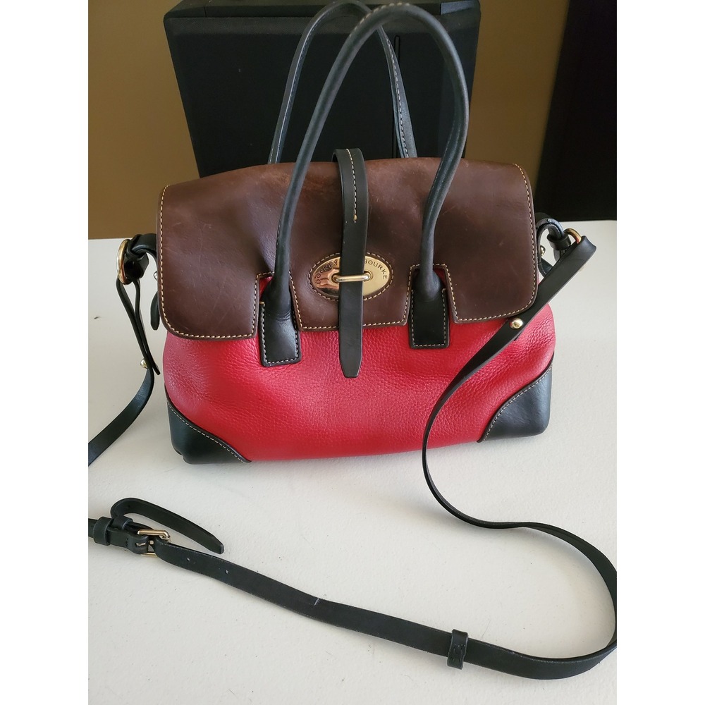 Dooney & Bourke Colorblock Leather Satchel Red Brown Black Crossbody Bag